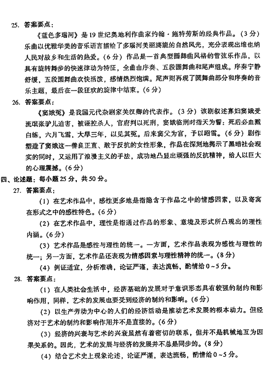 2008年成人高考专升本艺术概论试题及答案